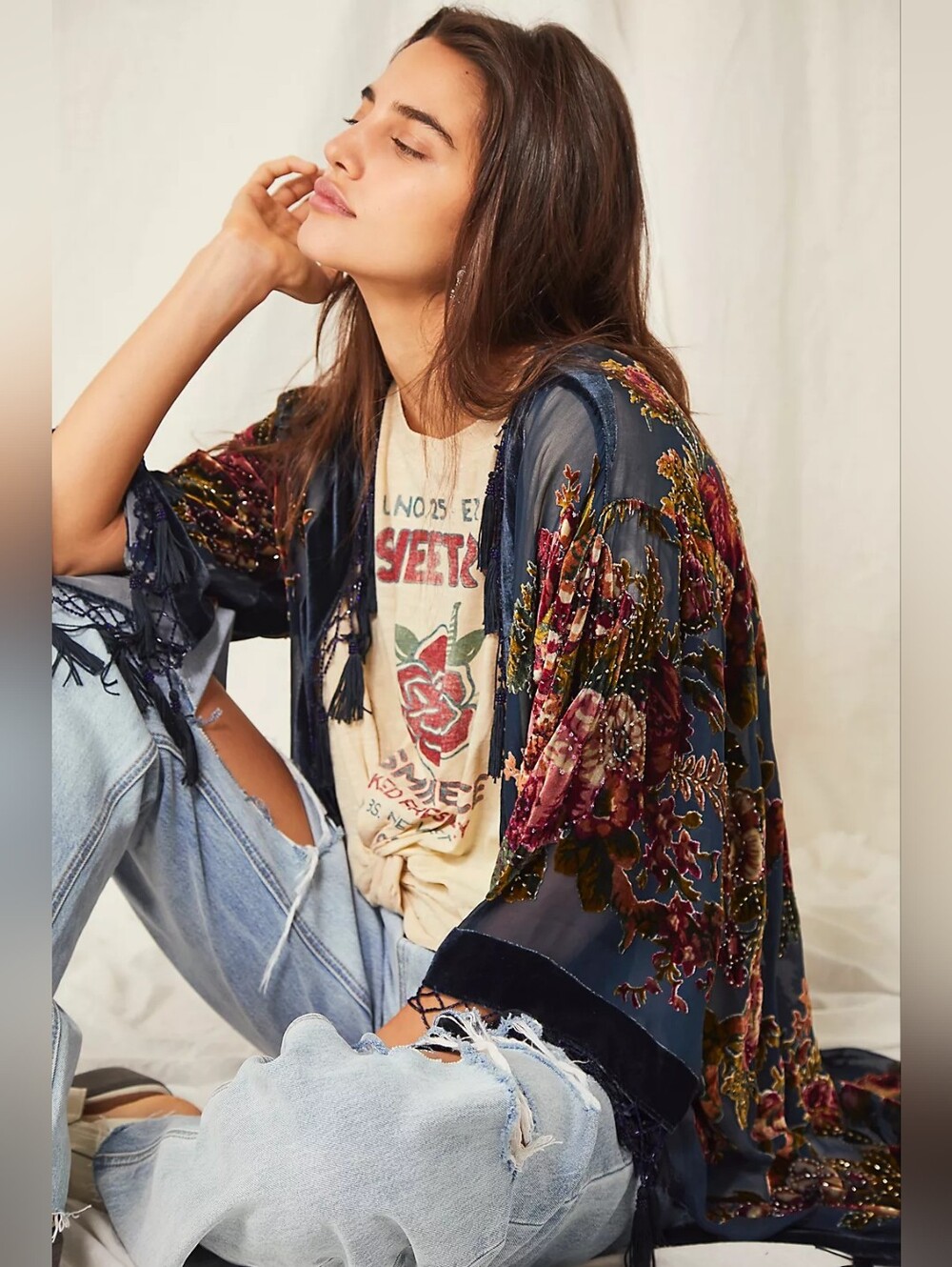 Free People Sophia Velvet Burnout Floral Kimono- A Must See!